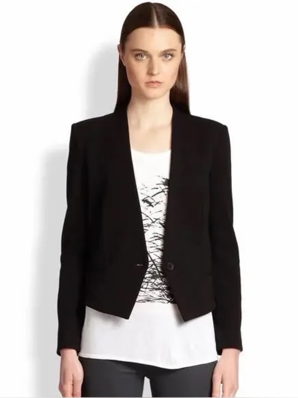 Helmut Lang Cropped Wool Tuxedo Blazer